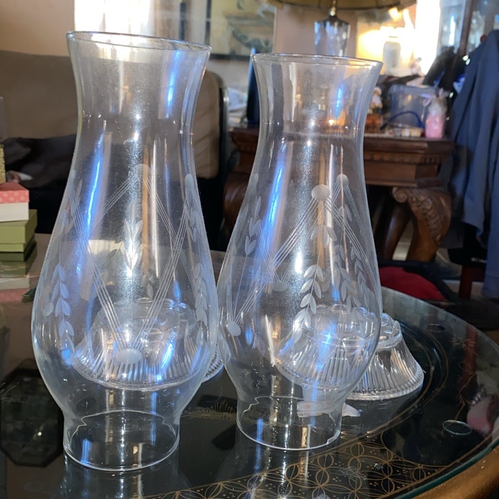 Vintage 2 Piece crystal Glass Candle Taper Holder With Globe set of 2 - Picture 5 of 7